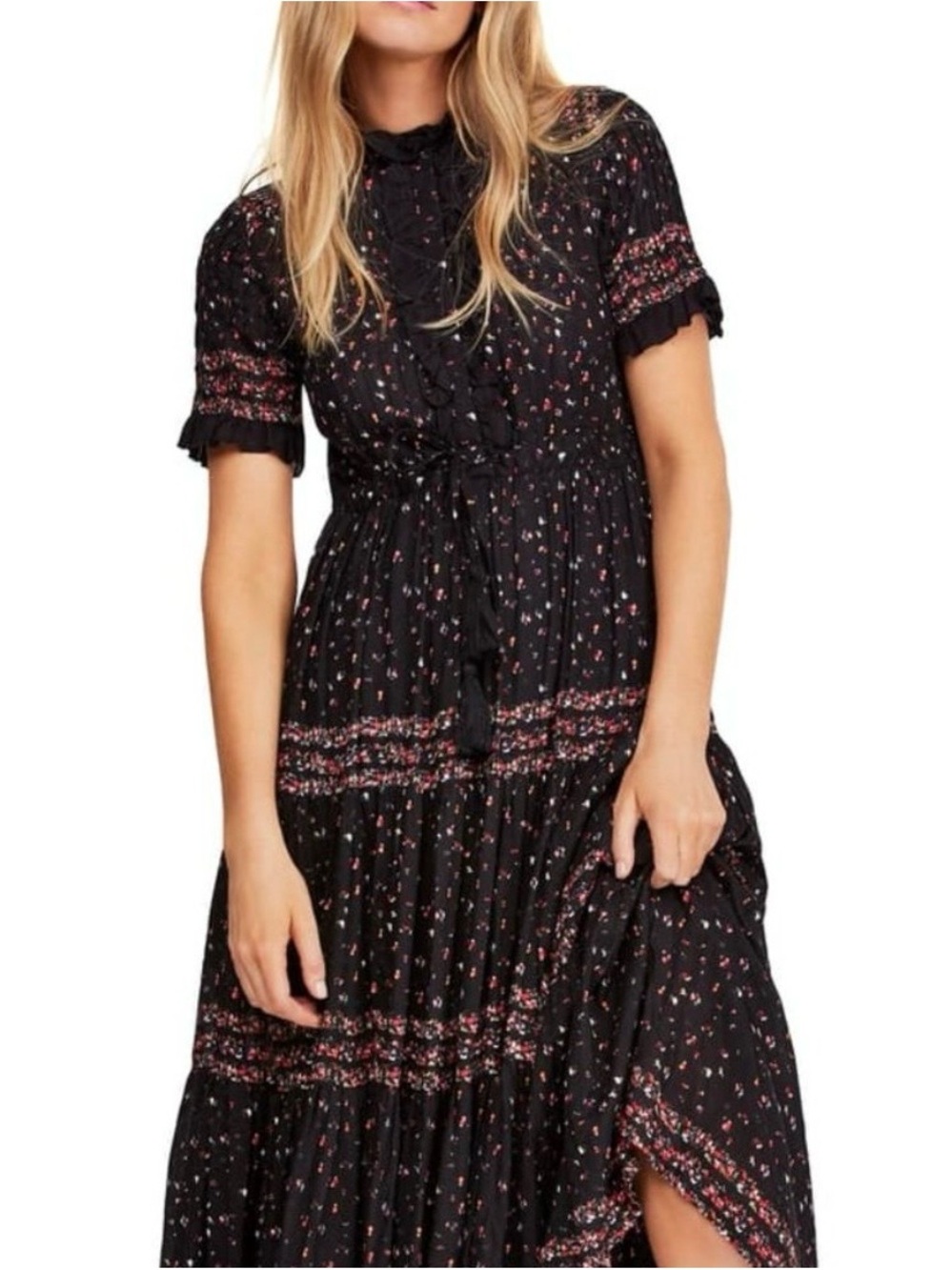 Free People Rare Feeling Black Floral Tiered Maxi Dress - Picture 5 of 8